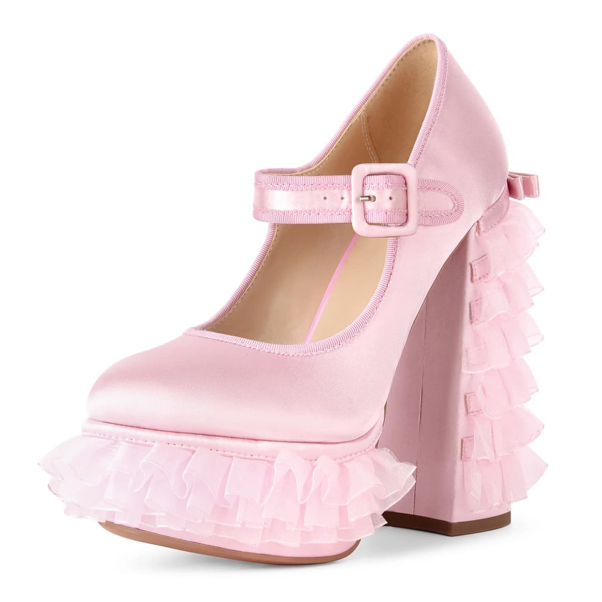 Satin Platform Lace Mesh Mary Jane Pumps