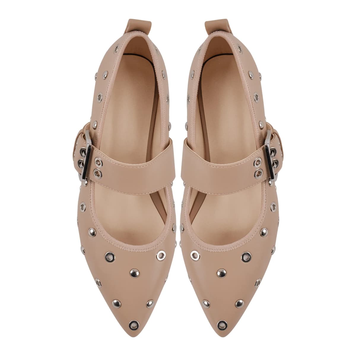 Pointed Toe Rivet Buckle Strap Flats
