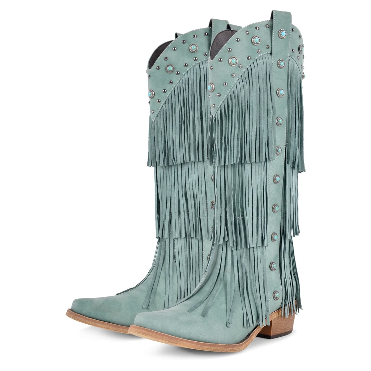 Fringe & Stud Knee High Western Boots
