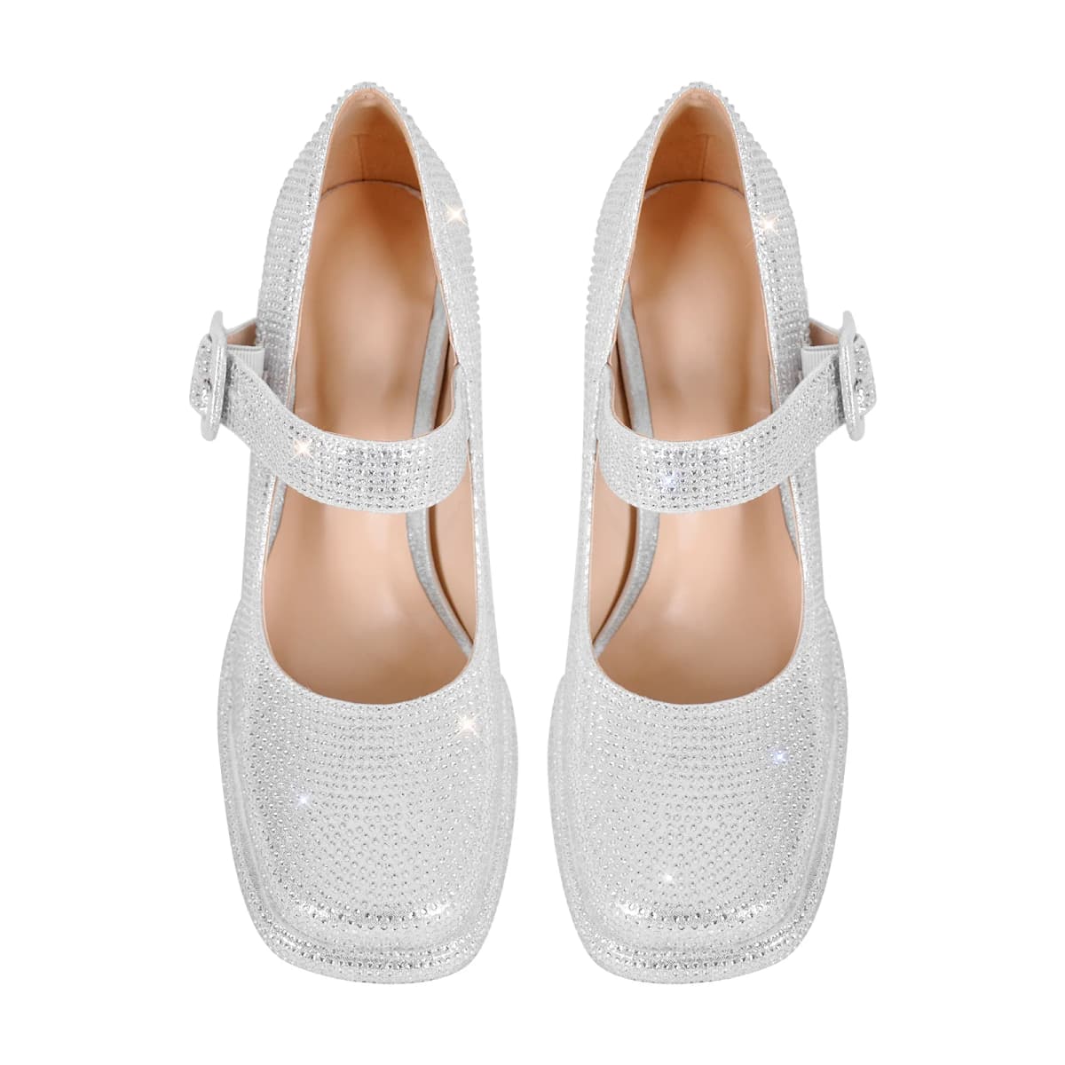 Rhinestone Square Toe Mary Jane Pumps