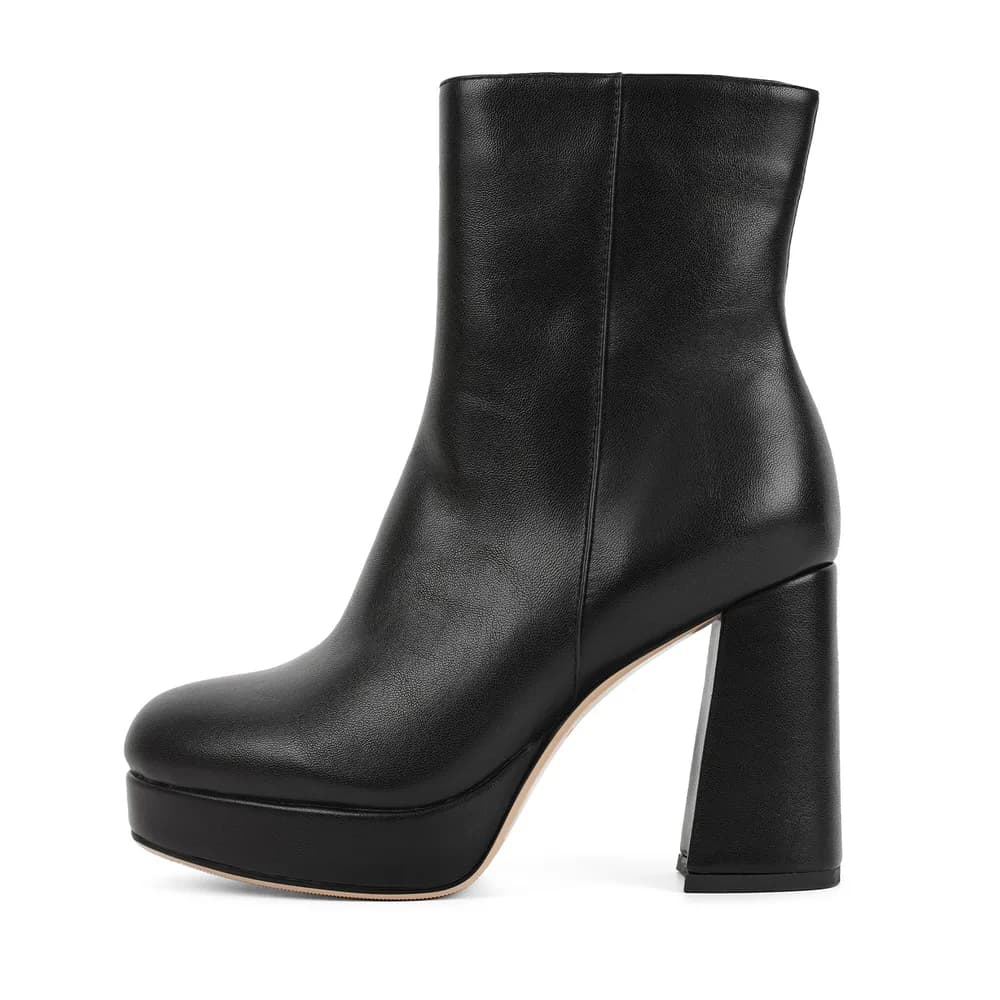 Round Toe Platform Chunky Heel Ankle Boots
