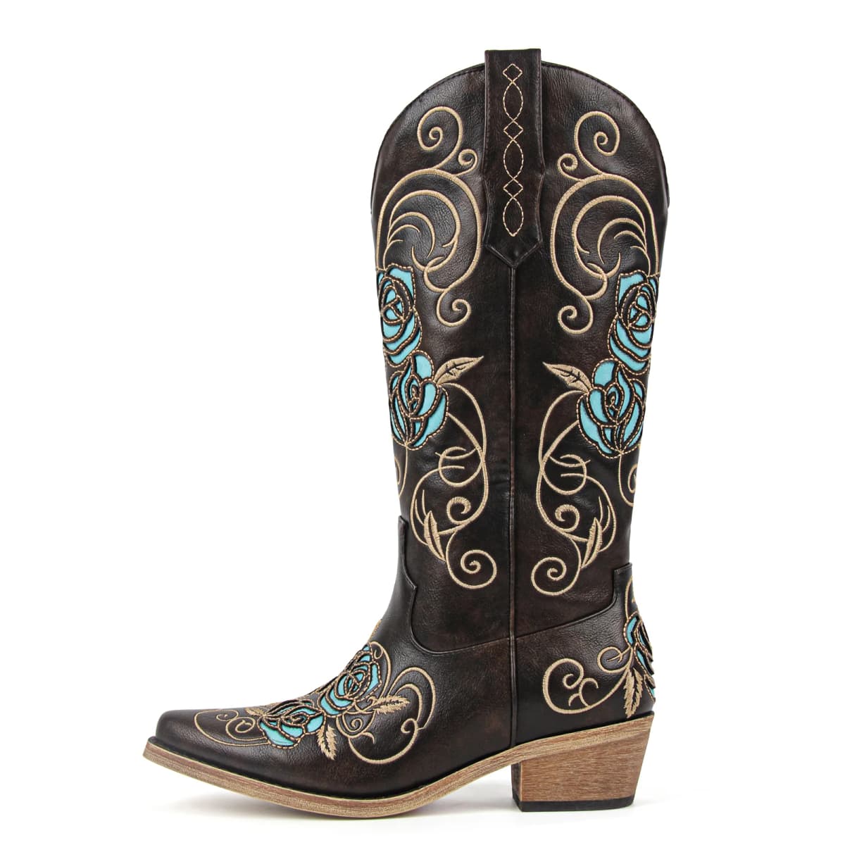 Floral Embroidery Mid-Calf Western Boots