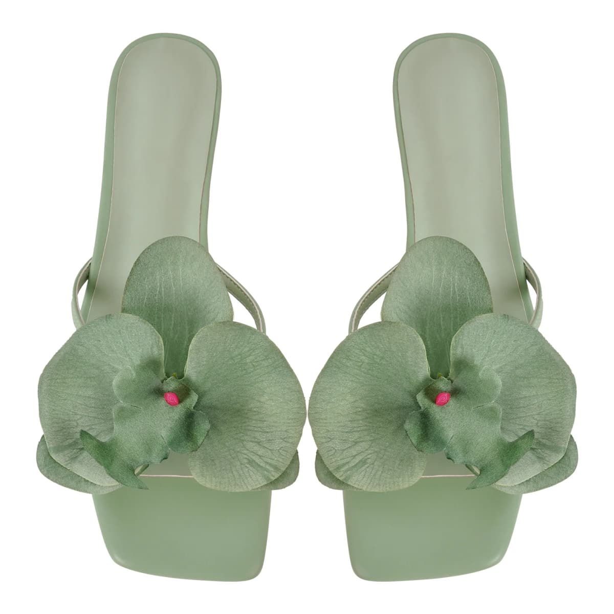 Flower Square Toe Chunky Heel Sandals Mules