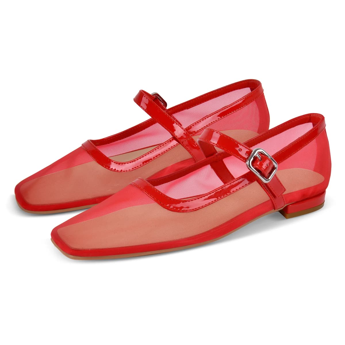 Mesh Square Toe Mary Jane Ballet Flats