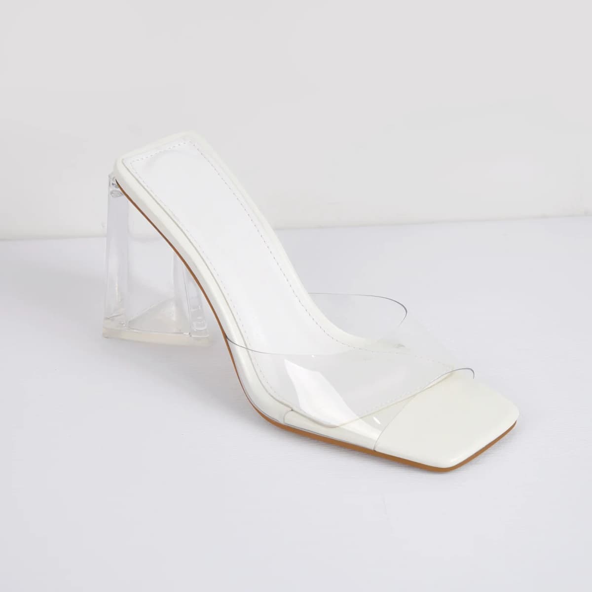 Clear Chunky Heel Sandals Mules