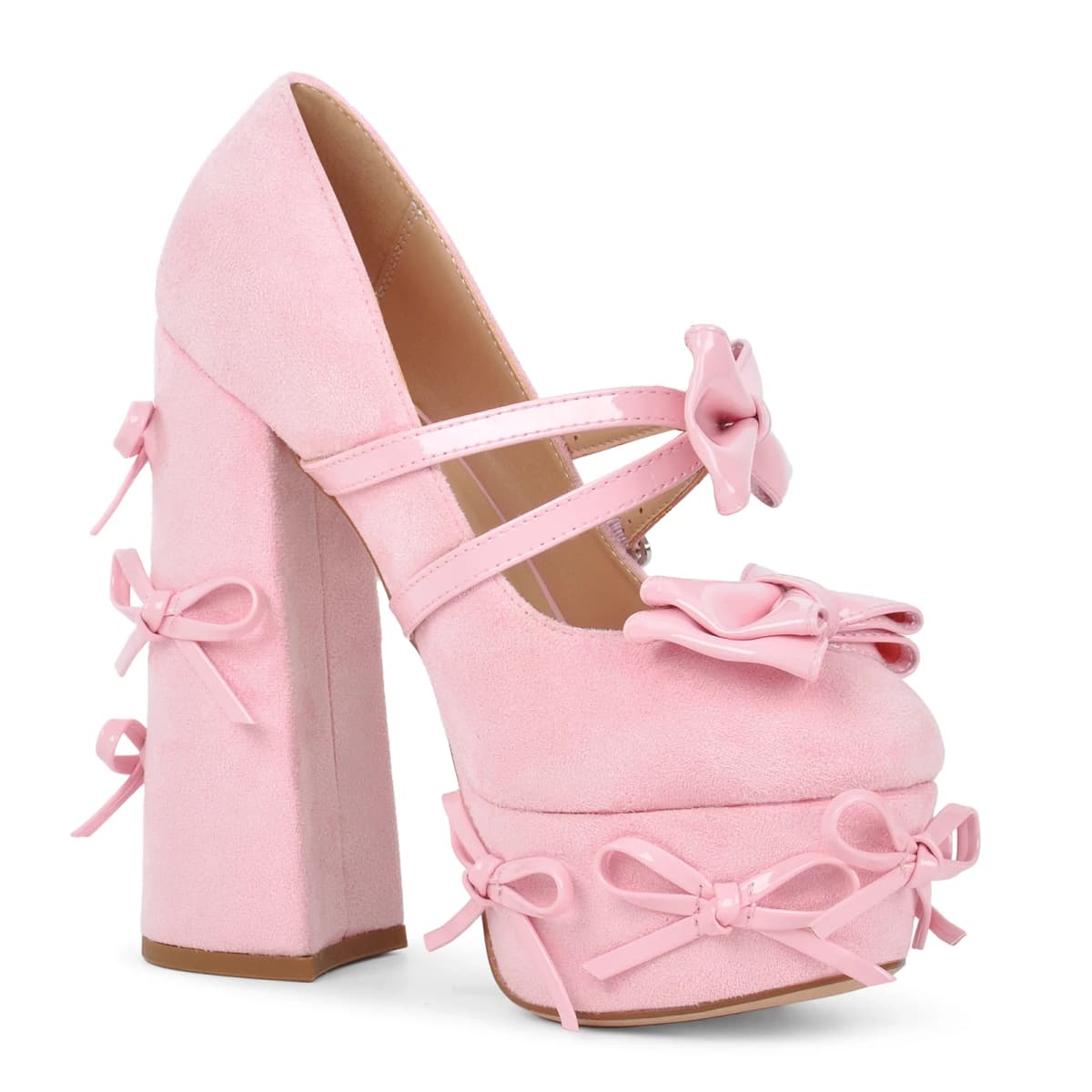 Bow Platform Suede Mary Jane High Heels