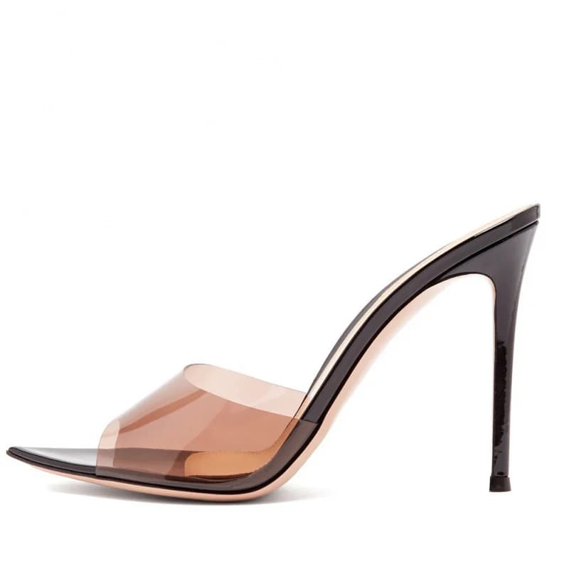 Pointed Toe Clear Stiletto Sandals Mules