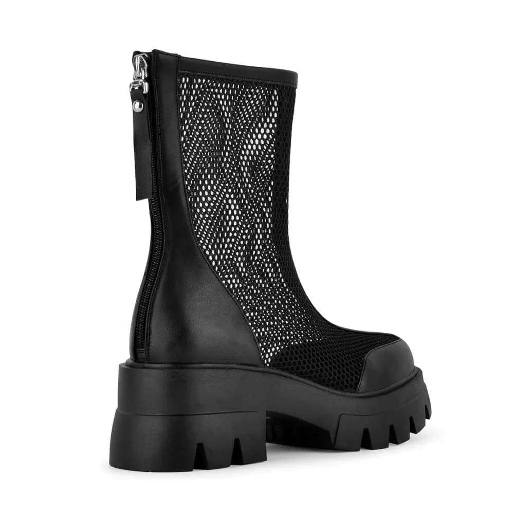 Mesh Platform Back Zipper Ankle Boots