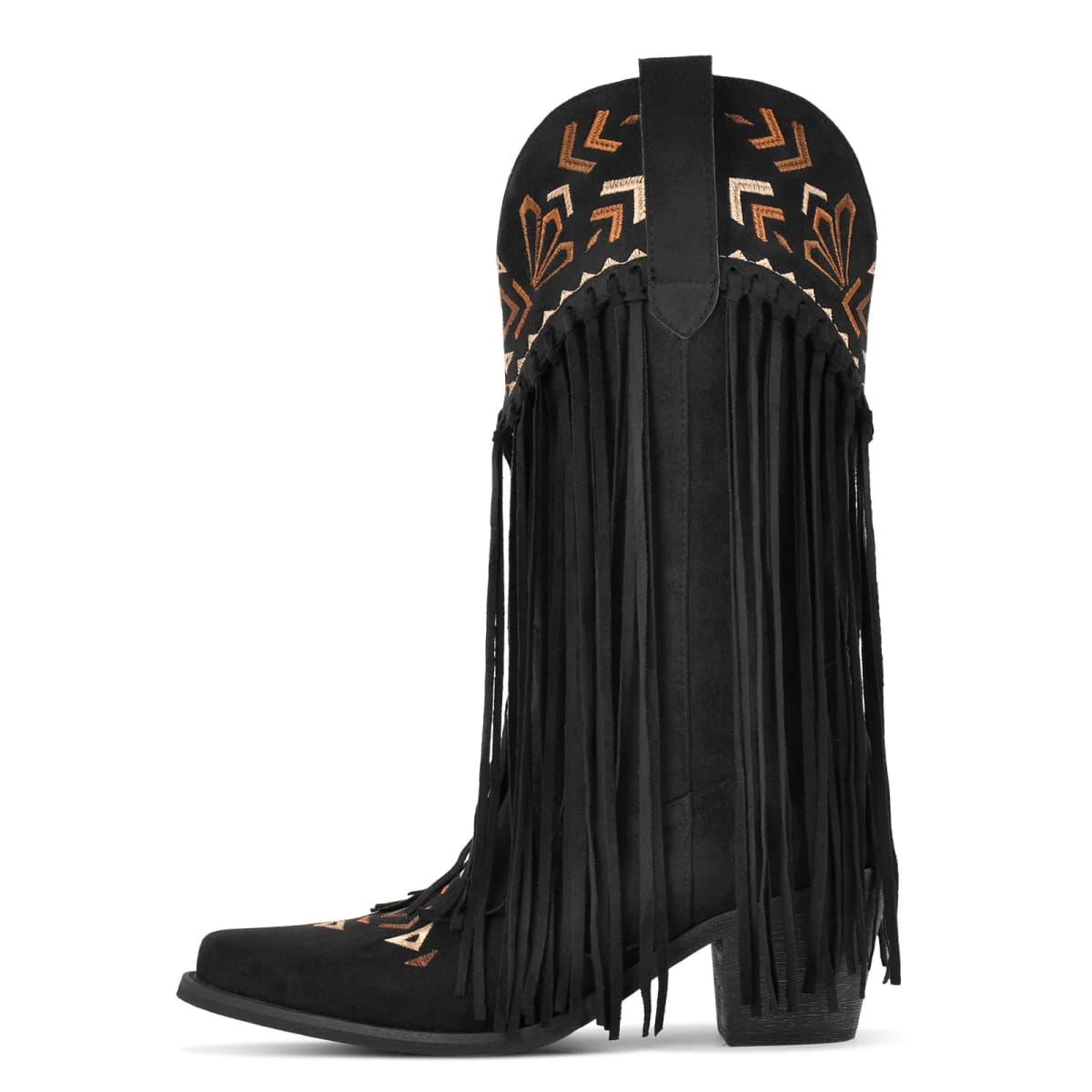 Suede Fringe Embroidery Mid-Calf Western Boots