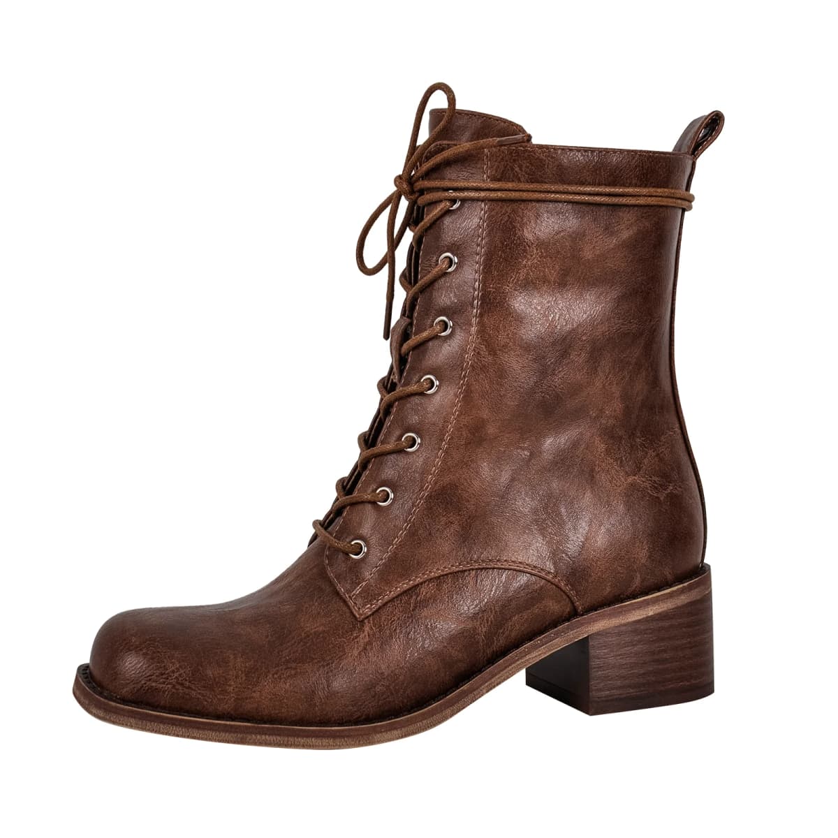 Square Toe Lace-up Ankle Boot