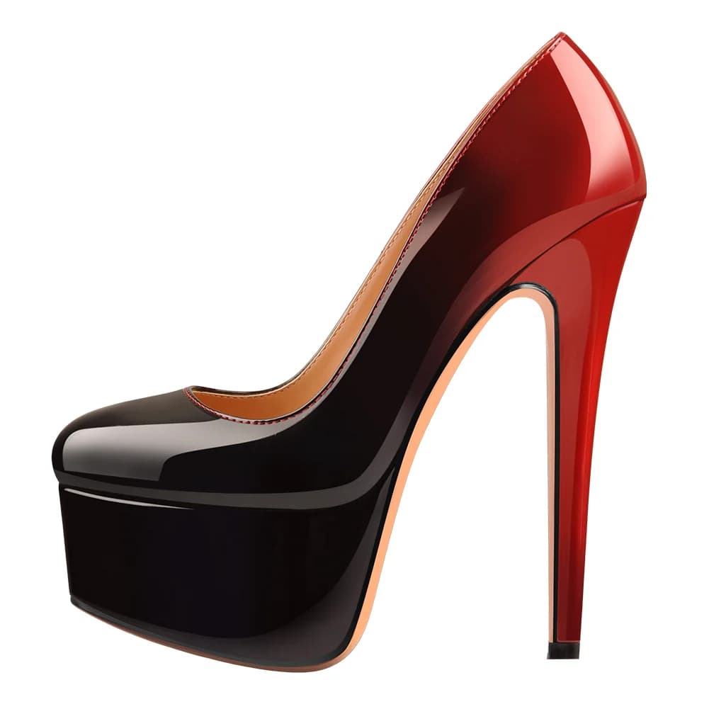 Black Red Gradient Patent Leather Platform High Heels