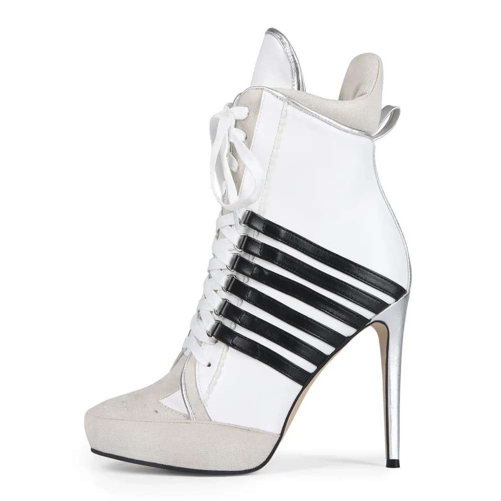 Platform Striped Lace-up Sporty Ankle Boots