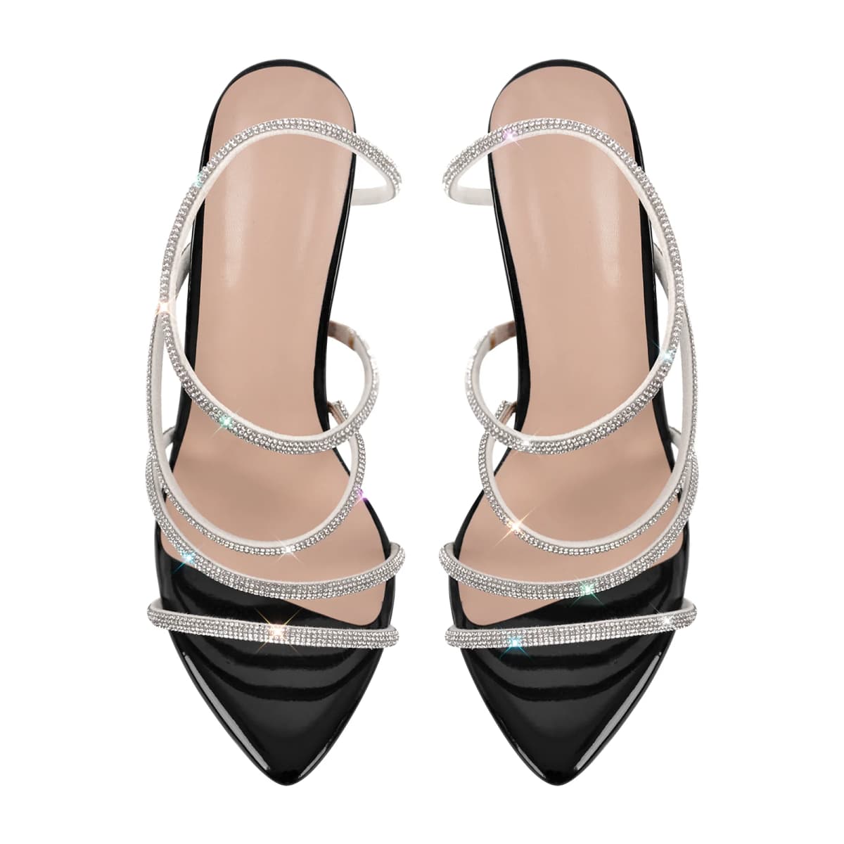 Pointed Toe Rhinestone Strap Stiletto Sandals