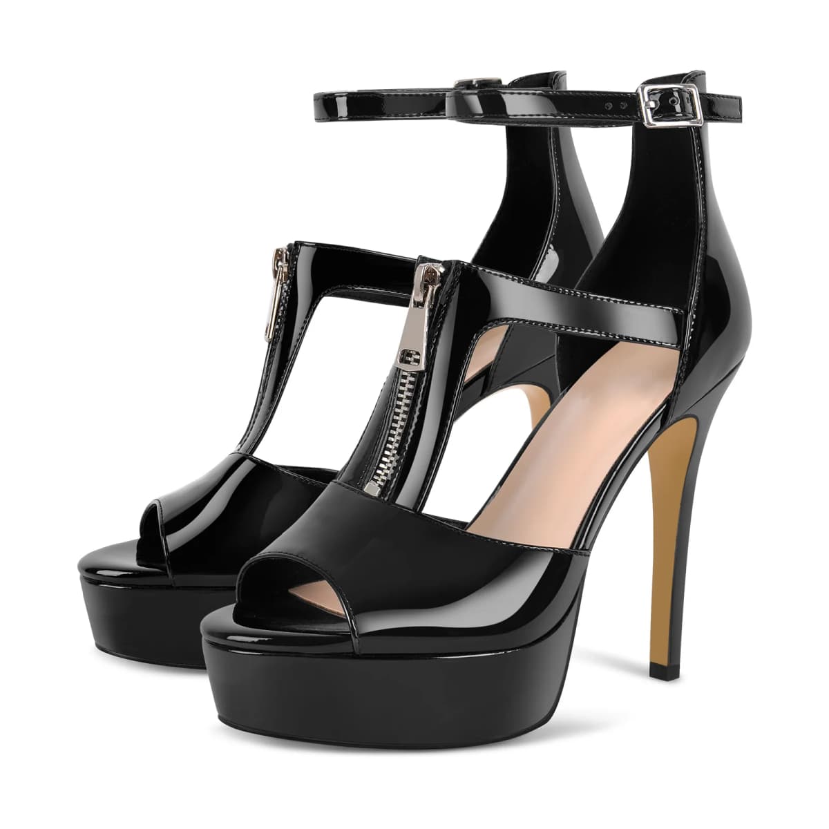 Platform Zipper Ankle Strap Stiletto Sandals