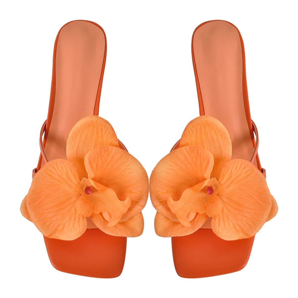 Flower Square Toe Chunky Heel Sandals Mules