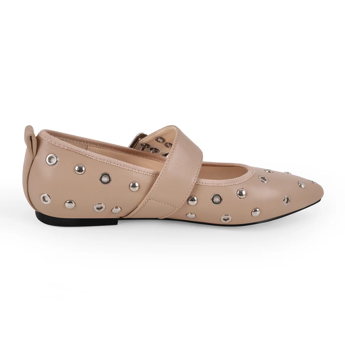 Pointed Toe Rivet Buckle Strap Flats