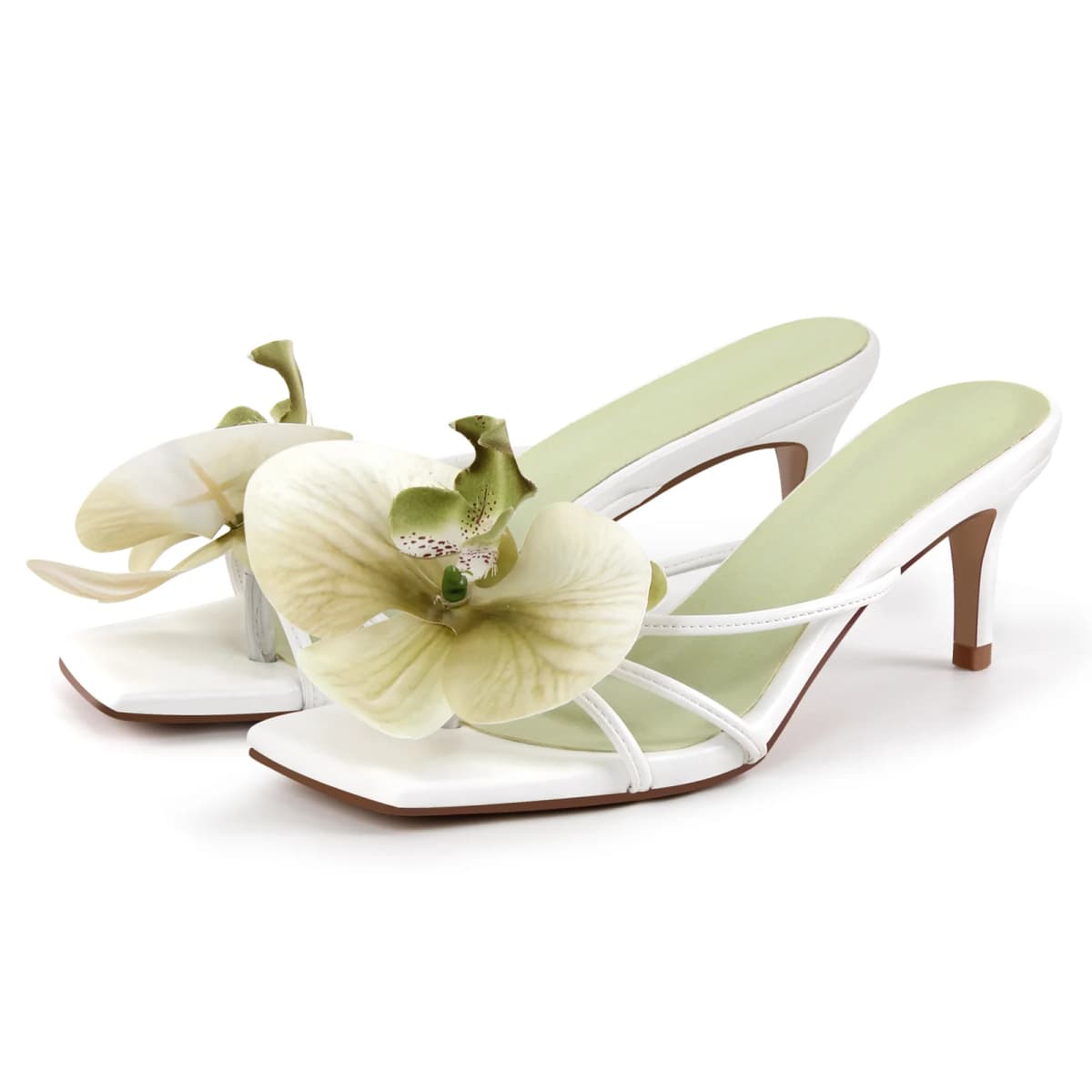 Flower Square Toe Thong Sandals Mules