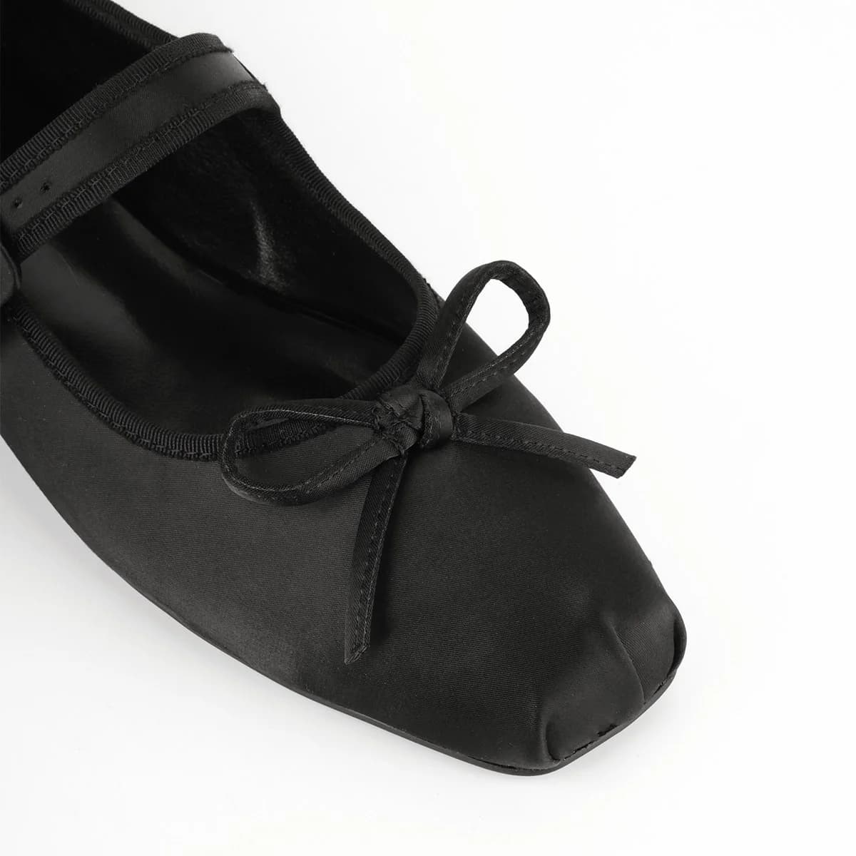 Bow Square Toe Satin Buckle Strap Ballet Flats