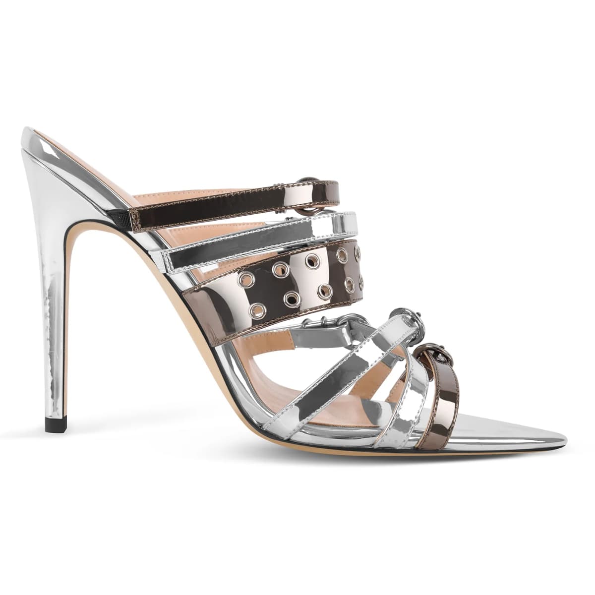 Denim Pointed Toe Buckle Straps Mules