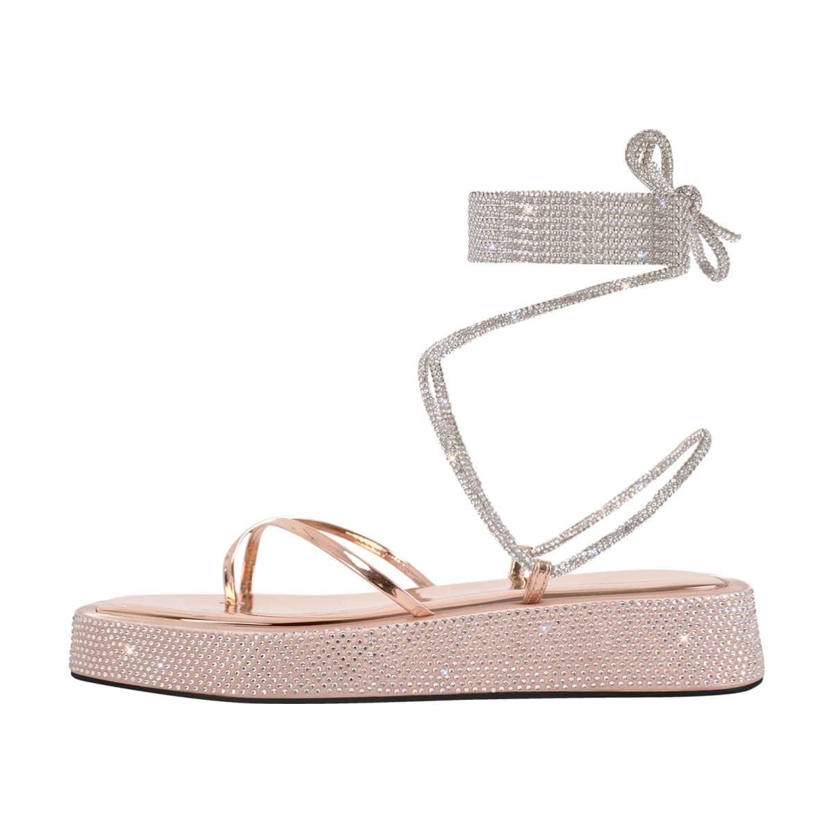 Flats Rhinestone Platform Lace-up Strap Sandals