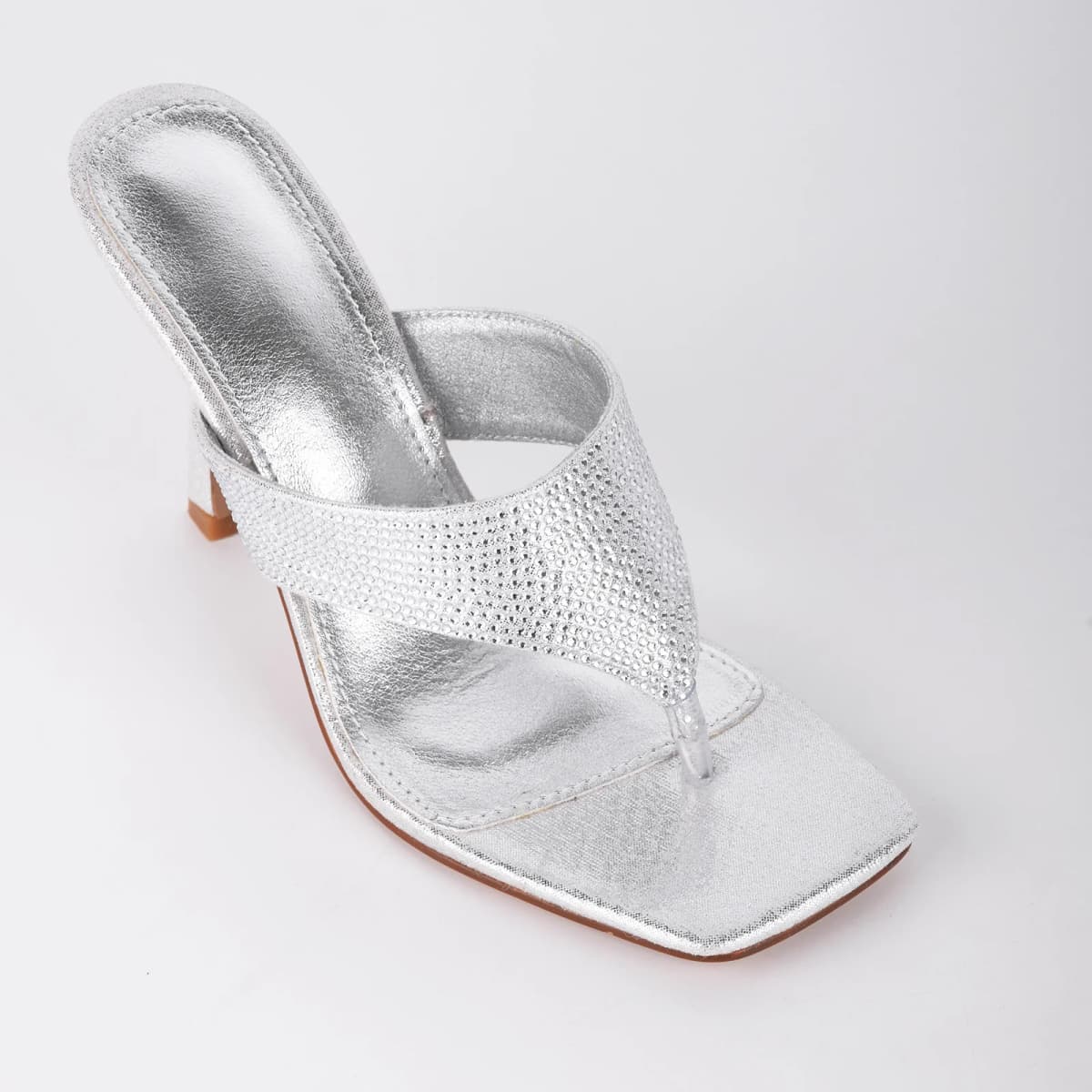 Square Toe Rhinestone Flip Flops Sandals