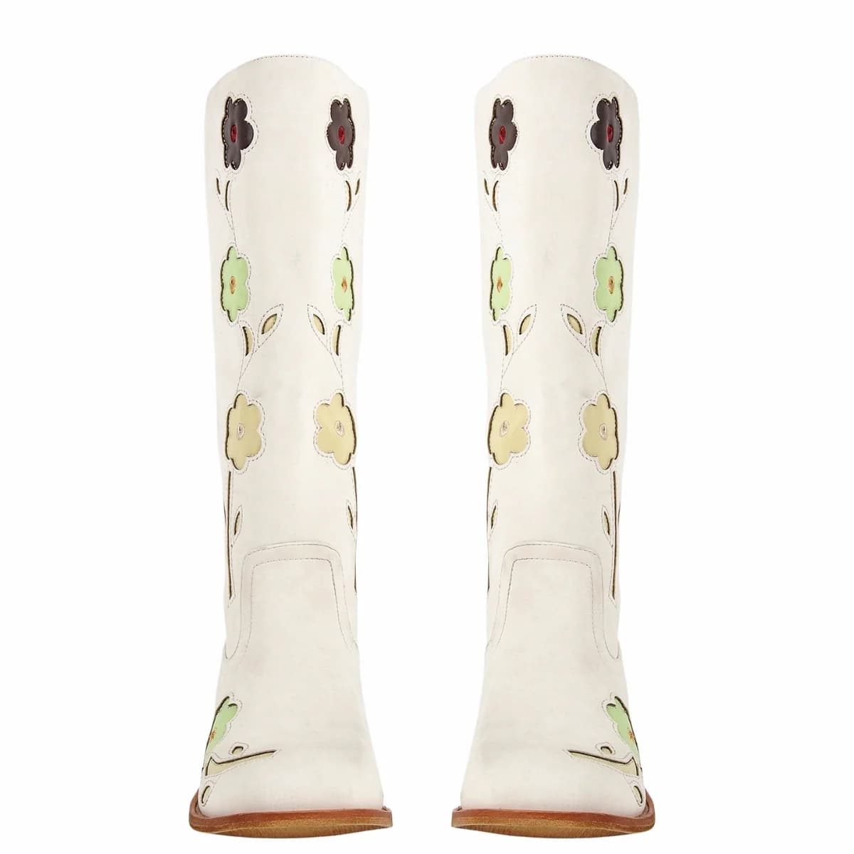 Square Toe Flower Embroidery Mid-Calf Boots