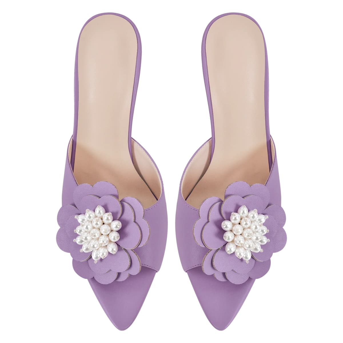 Pearl Flower Pointed Toe Stiletto Mules