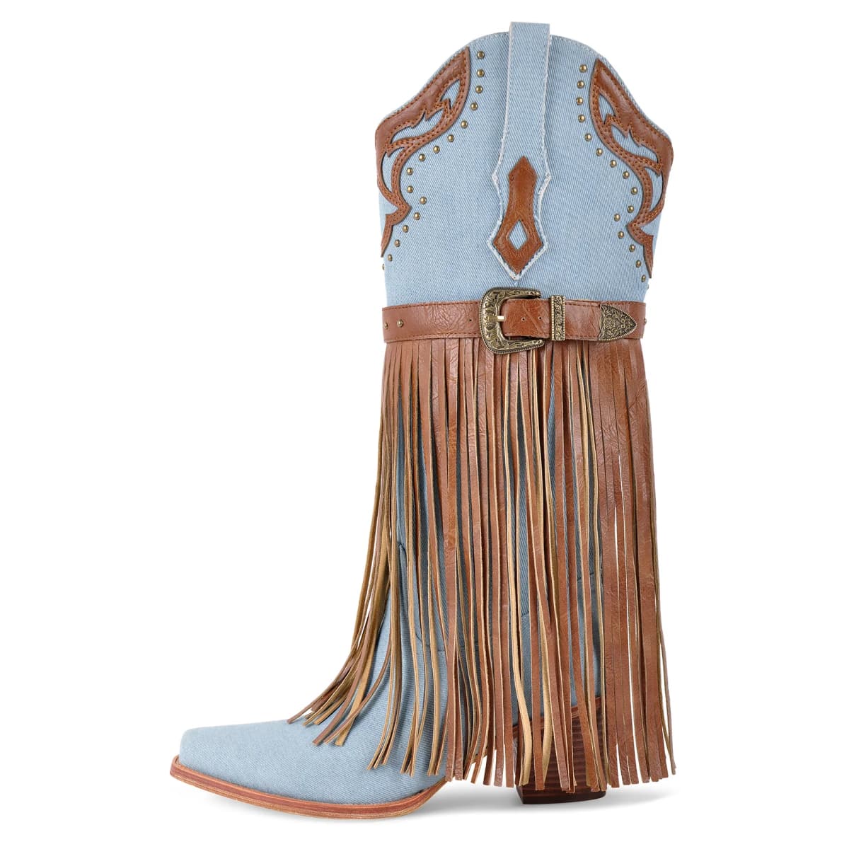 Fringe Embroidery Knee High Western Boots