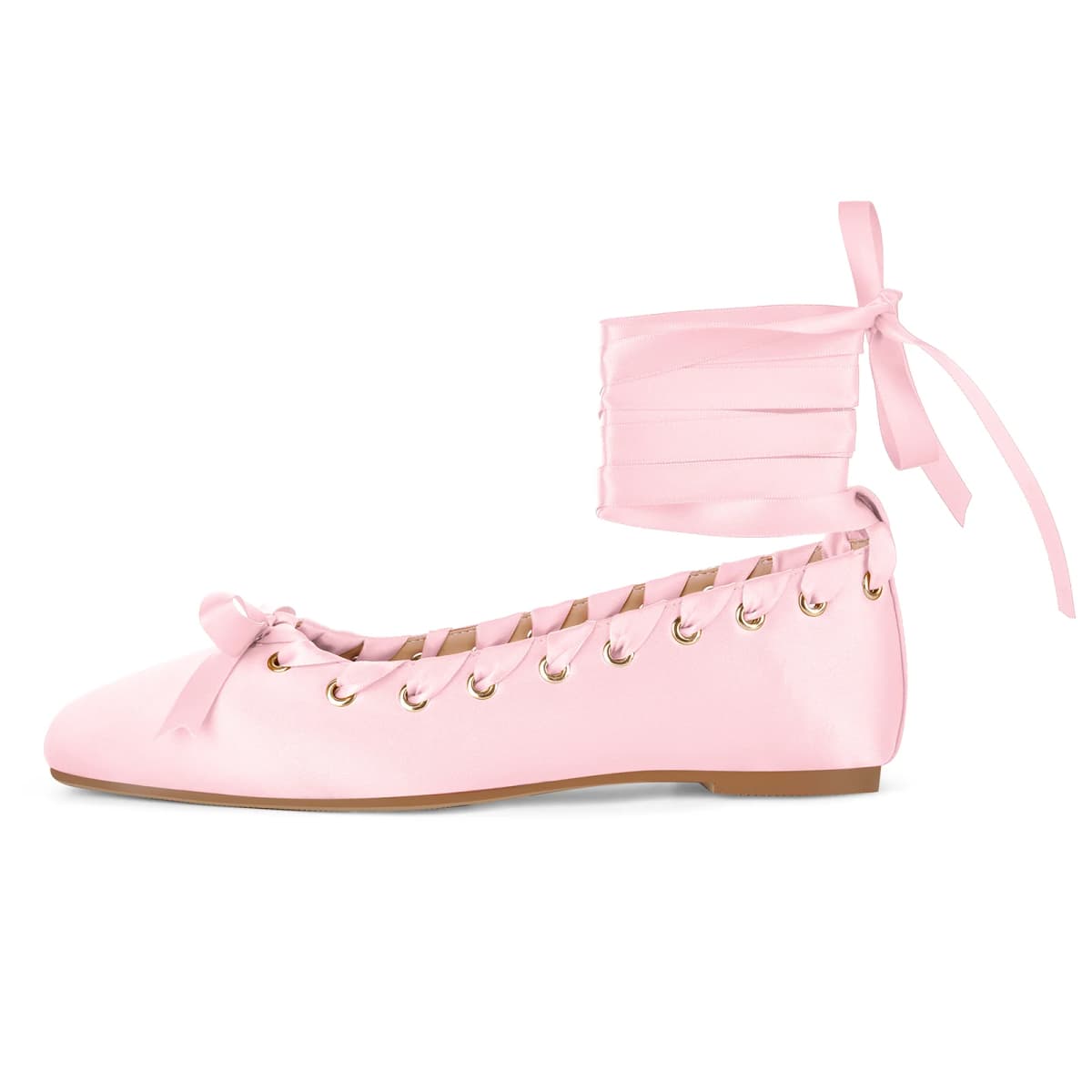Satin Square Toe Lace-up Ballet Flats