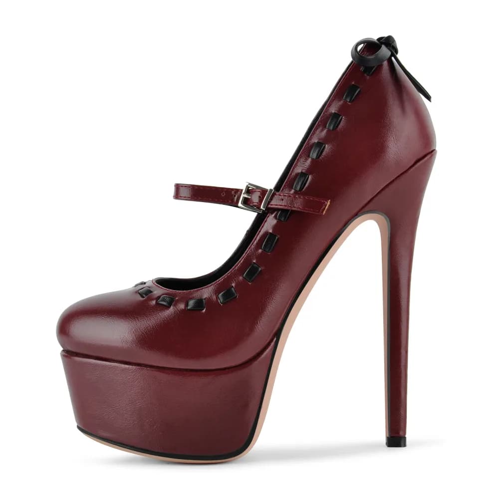 Platform Back Bow Mary Jane Stiletto Pumps