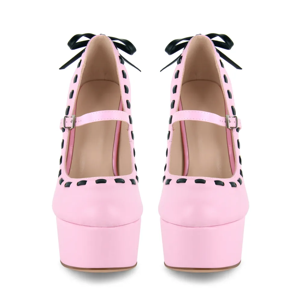 Platform Back Bow Mary Jane Stiletto Pumps