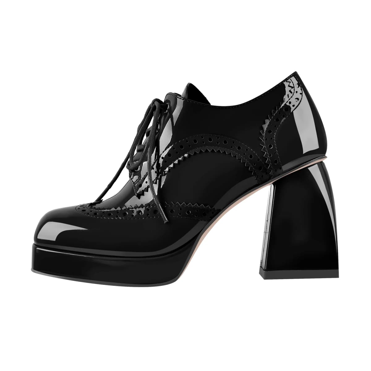 Patent Square Toe Chunky Heel Pumps