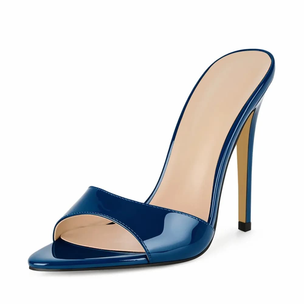 Pointed Toe Patent Leather Sandals Mules