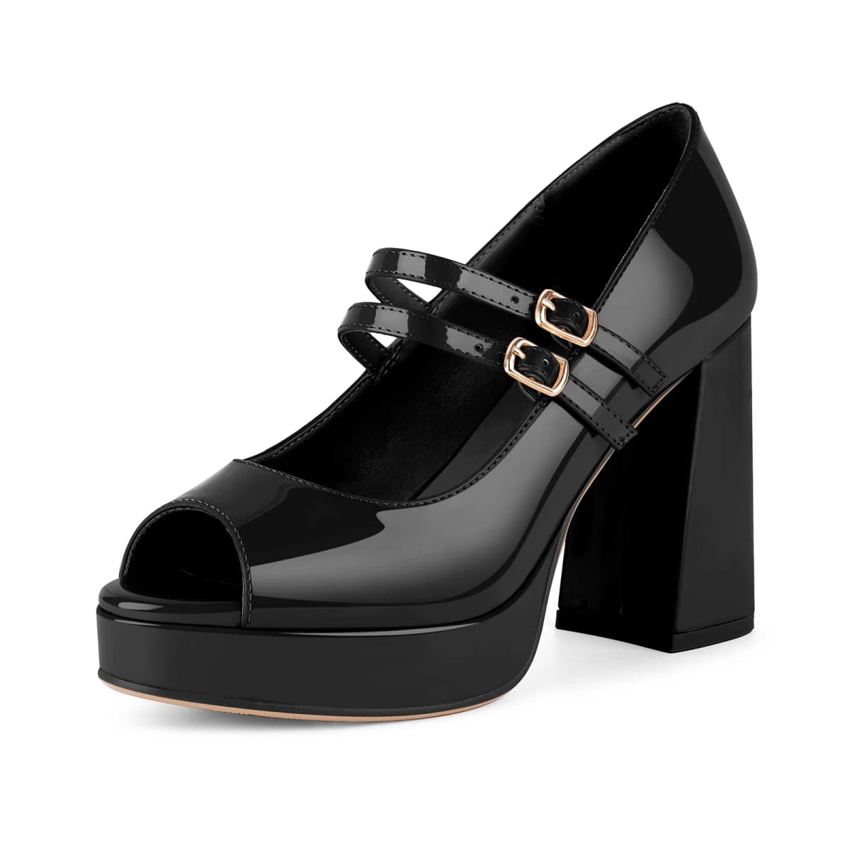 Peep Toe Platform Mary Jane Chunky Heels