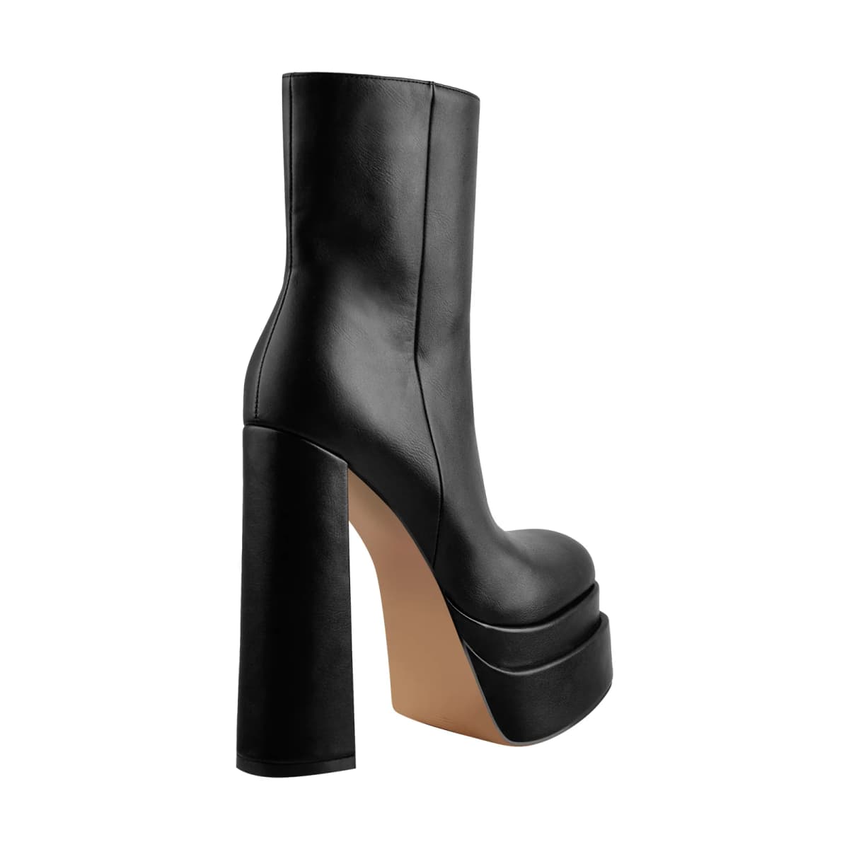 Square Toe Black Double Platform Block Heel Boots