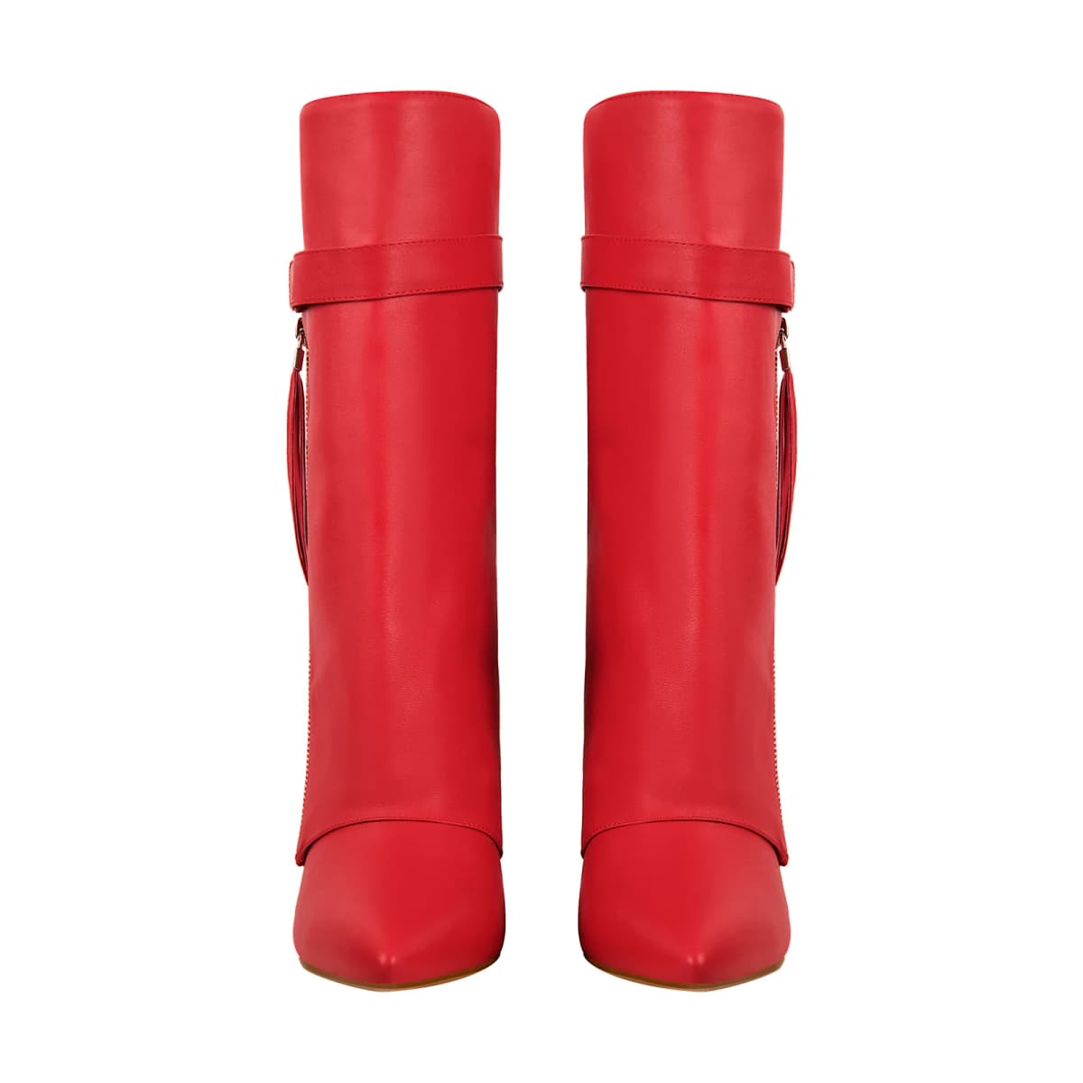 Pointed Toe Side Tassel Zipper Fold Over Boots