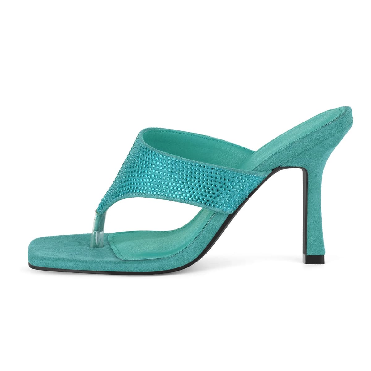 Square Toe Rhinestone Flip Flops Sandals
