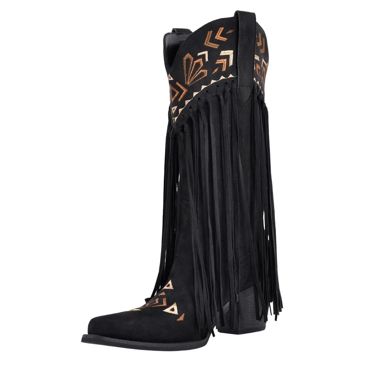Suede Fringe Embroidery Mid-Calf Western Boots