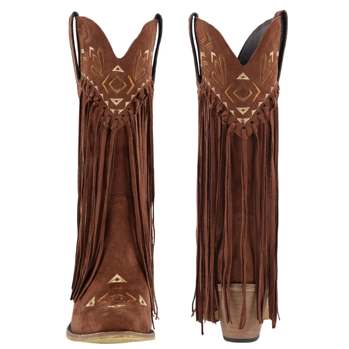 Suede Fringe Embroidery Mid-Calf Western Boots