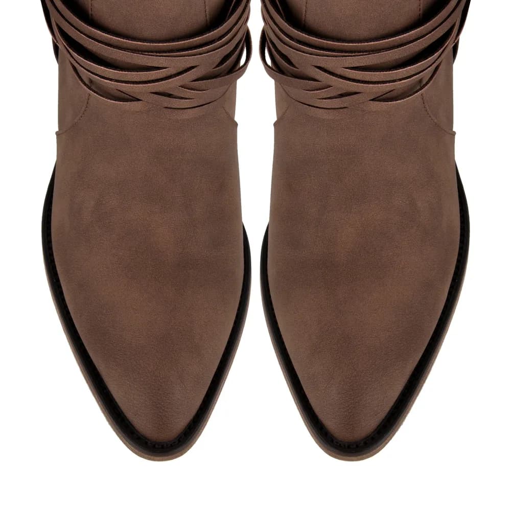 Ruched Buckle Strap Mid-Calf Western Boots