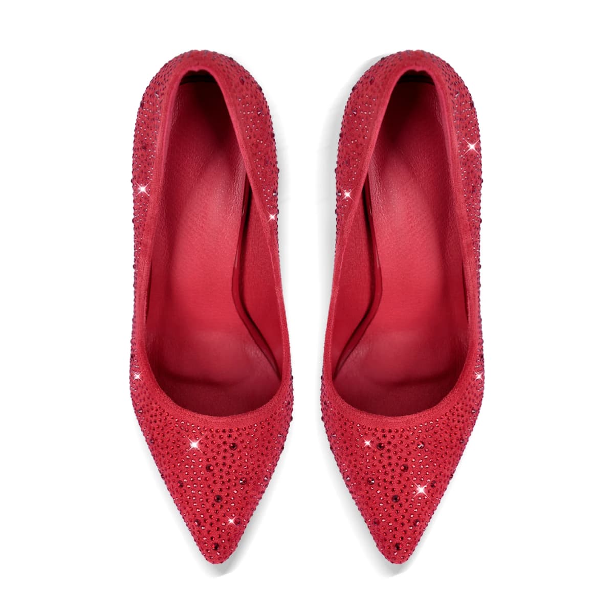 Pointed Toe Rhinestone Suede Stiletto Pumps