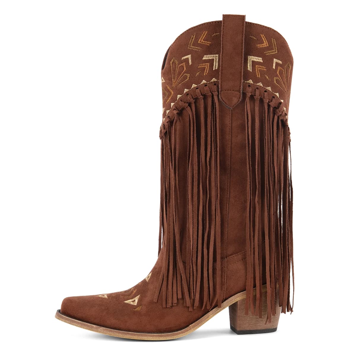 Suede Fringe Embroidery Mid-Calf Western Boots