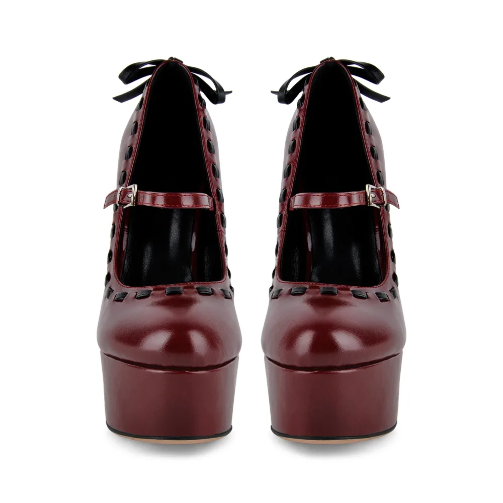 Platform Back Bow Mary Jane Stiletto Pumps