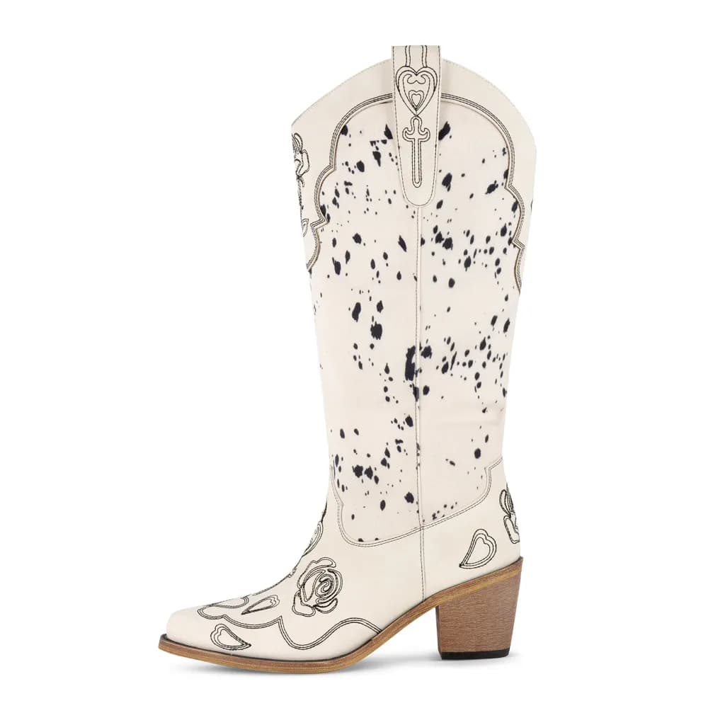 Embroidery Suede Patchwork Knee High Western Boots