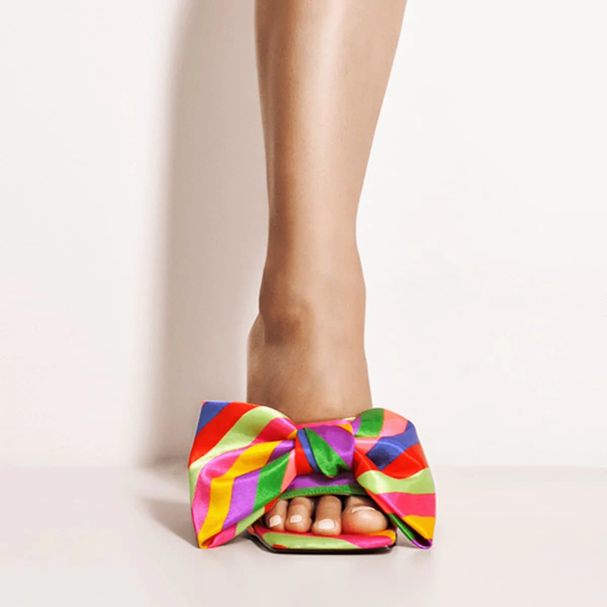 Colour Bow Leather Square Toe High Stiletto Heels Sandals