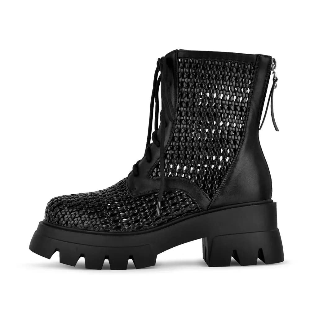 Platform Woven Cutout Lace-up Ankle Boots