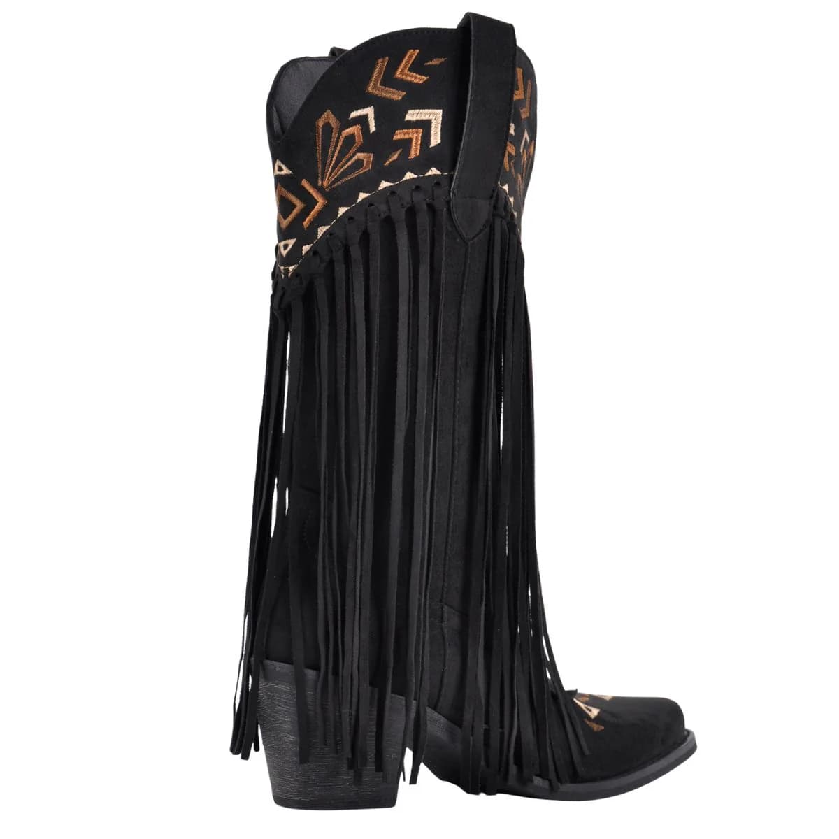 Suede Fringe Embroidery Mid-Calf Western Boots