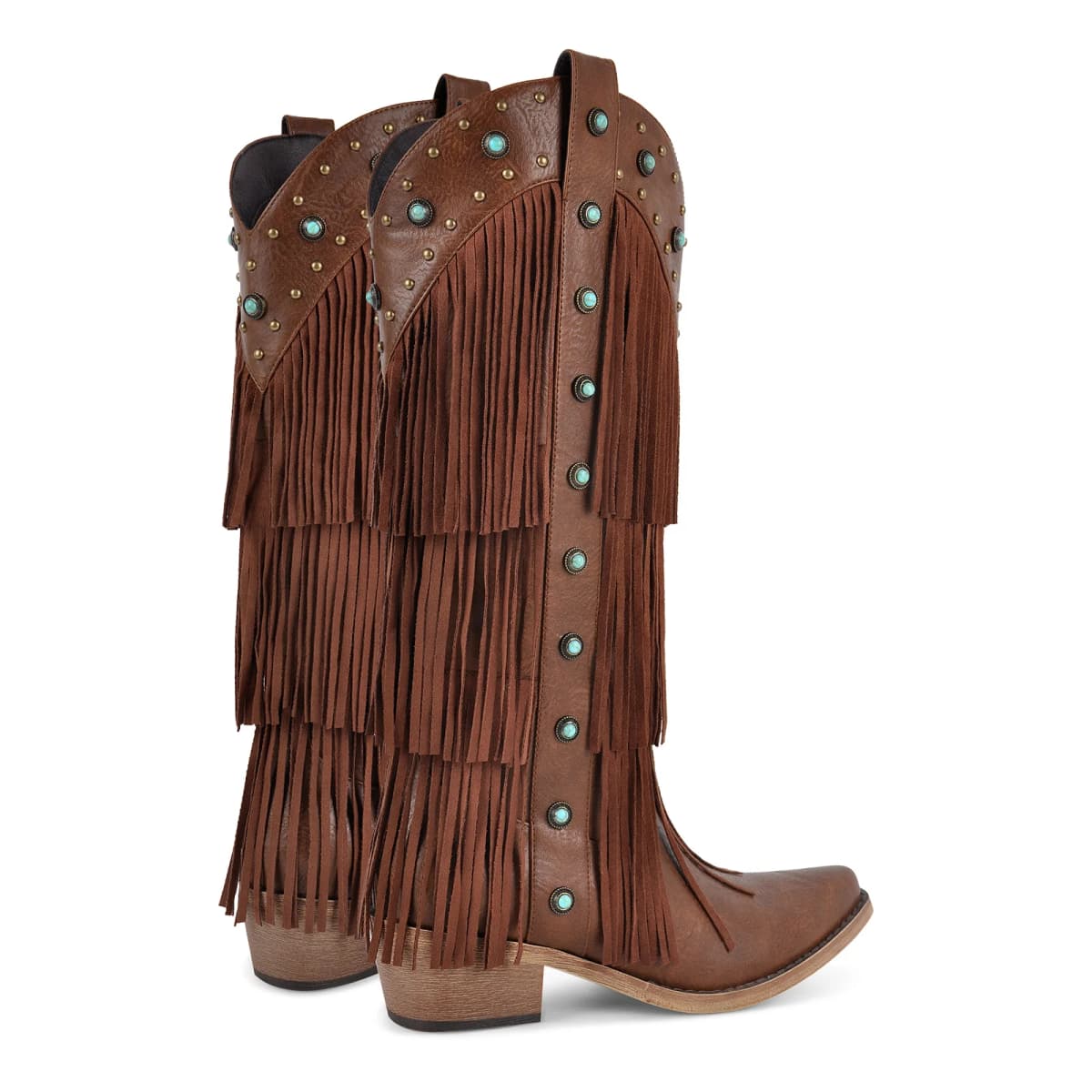 Fringe & Stud Knee High Western Boots