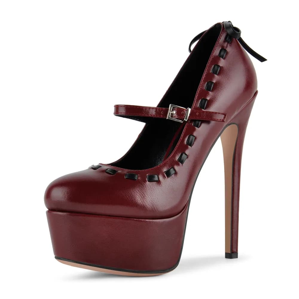 Platform Back Bow Mary Jane Stiletto Pumps