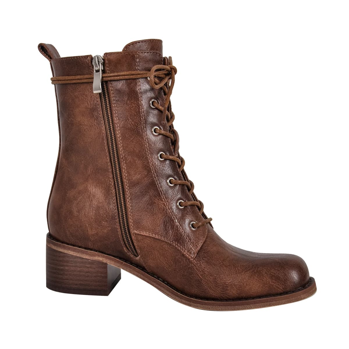Square Toe Lace-up Ankle Boot